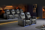 Valencia 2025 New Oslo Ultimate Luxury Leather Home Theater Seating Row of 3, Onyx with Gold Stitching