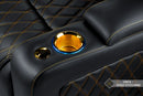 Valencia 2025 New Oslo Ultimate Luxury Leather Home Theater Seating Row of 6, Onyx with Gold Stitching