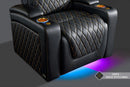Valencia 2025 New Oslo Ultimate Luxury Leather Home Theater Seating Row of 4 Loveseat Left, Onyx with Gold Stitching