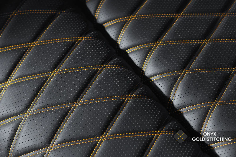 Valencia 2025 New Oslo Ultimate Luxury Leather Home Theater Seating Row of 6, Onyx with Gold Stitching