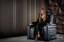 Valencia 2025 New Oslo Ultimate Luxury Leather Home Theater Seating Row of 2 Loveseat, Onyx with Gold Stitching