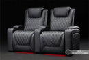 Valencia 2025 New Oslo Ultimate Luxury Leather Home Theater Seating Row of 2 Loveseat, Onyx with Silver Stitching