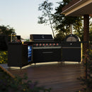 FORNO All’Aperto Outdoor Kitchen Set - 87,600 BTU Gas Grill with 4 Burners + Side Burner, Gas Pizza Oven, Sink Module/Beverage Center with Black Sintered Stone Countertop