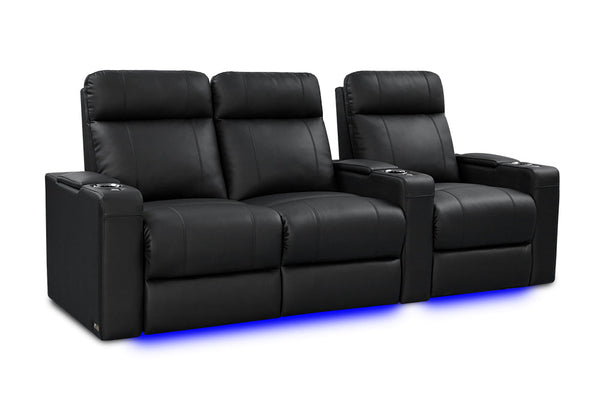 Valencia Piacenza Luxury Leather Home Theater Seating Row of 3 Loveseat Left, Onyx