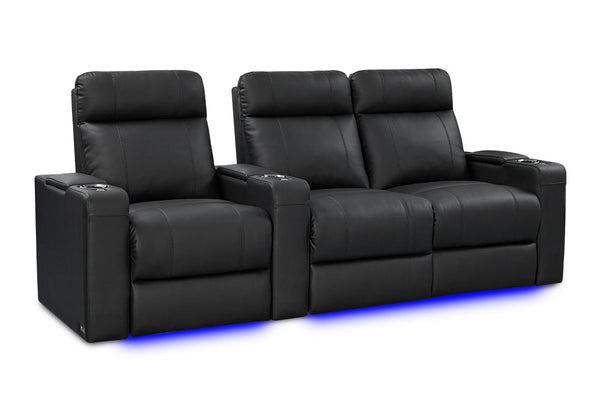 Valencia Piacenza Luxury Leather Home Theater Seating Row of 3 Loveseat Right, Onyx