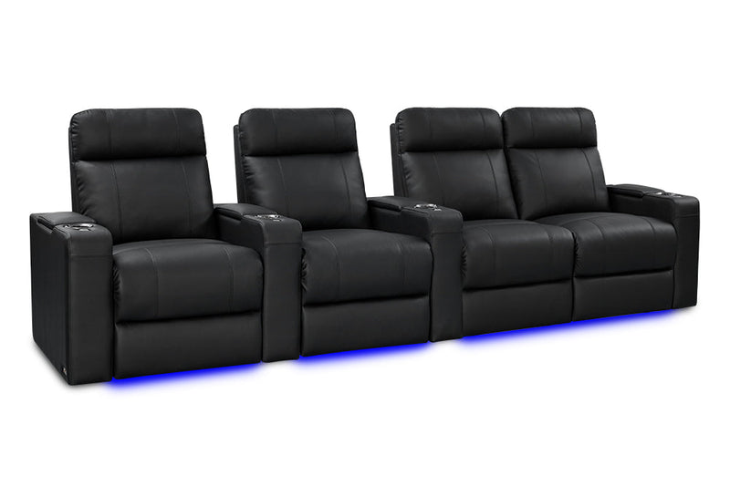 Valencia Piacenza Luxury Leather Home Theater Seating Row of 4 Loveseat Right, Onyx