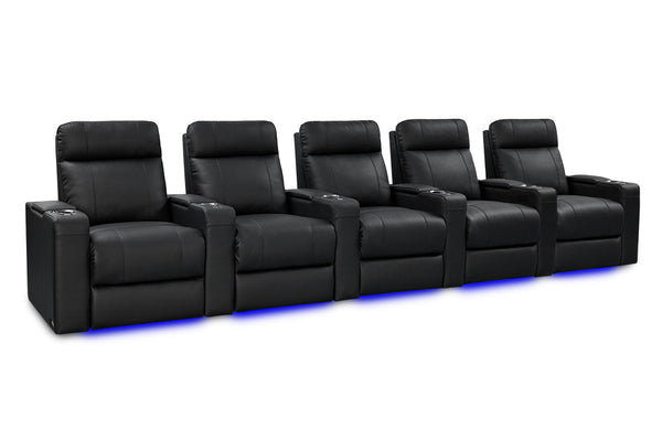 Valencia Piacenza Luxury Leather Home Theater Seating Row of 5, Onyx