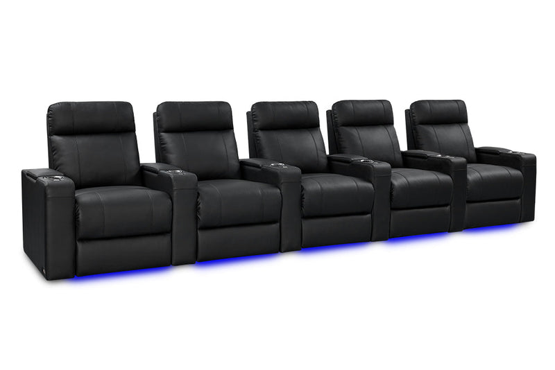 Valencia Piacenza Luxury Leather Home Theater Seating Row of 5, Onyx
