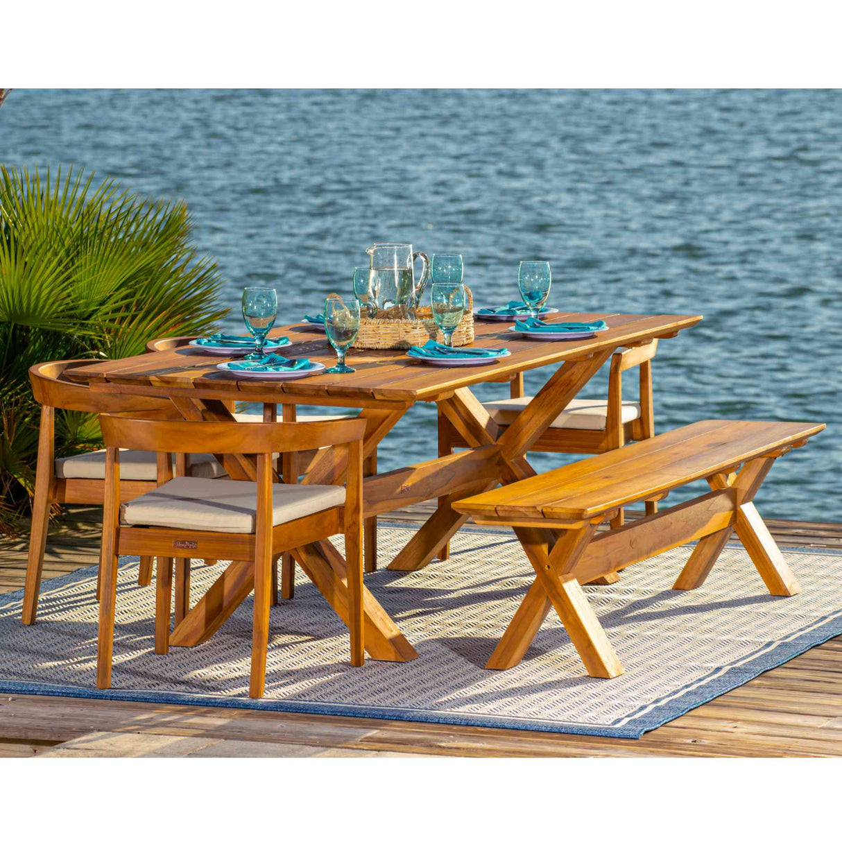 Panama Jack Bali Teak 7-Piece Rectangular Dining Table with Bench