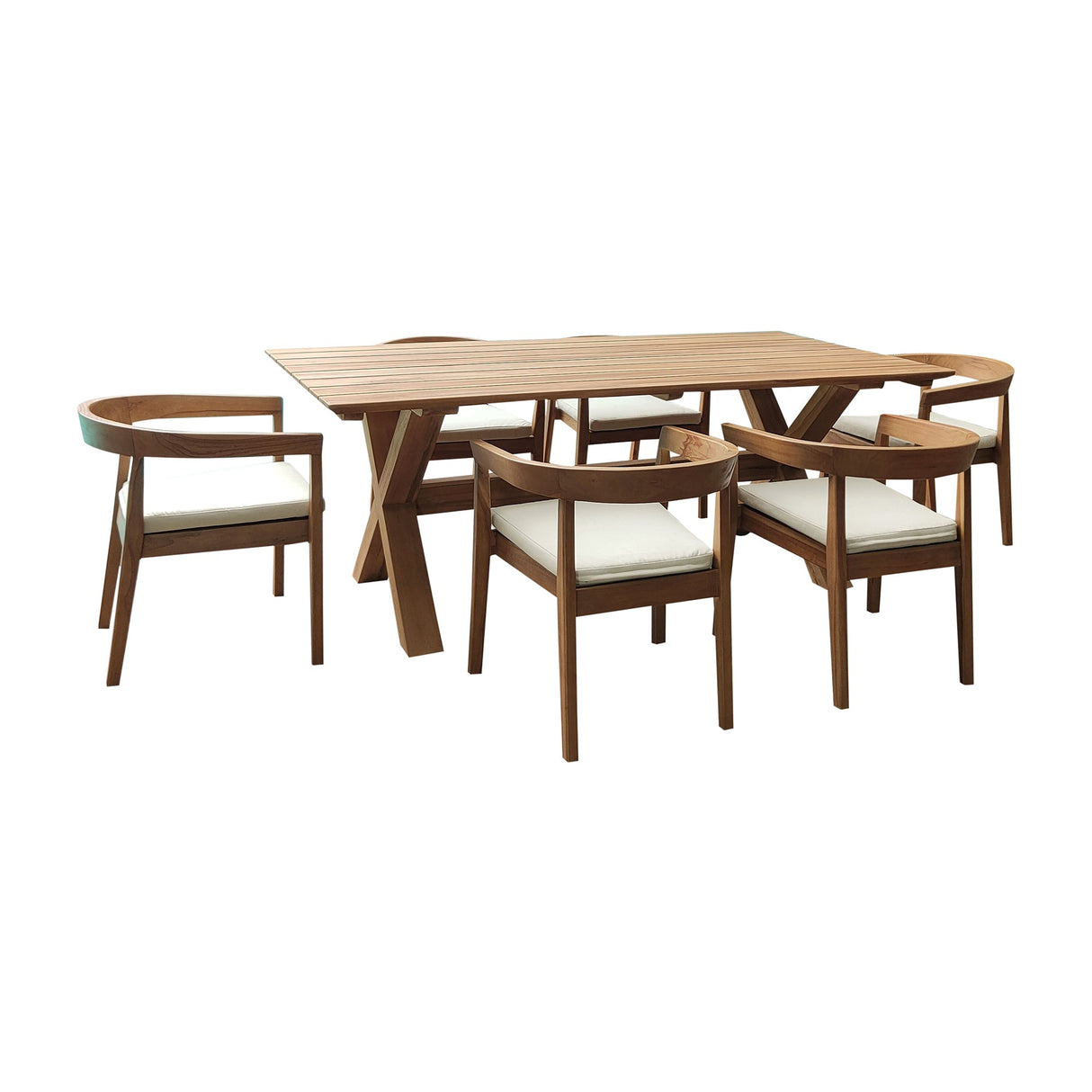 Panama Jack Bali Teak 7-Piece Rectangular Dining Table with Cushions