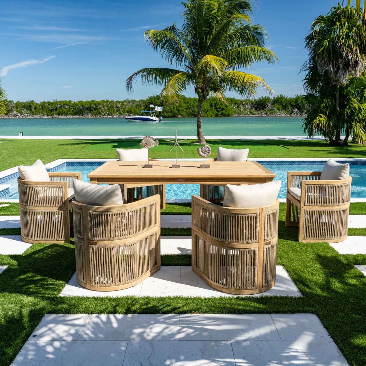 Panama Jack Cabo 7-Piece Barrel Rectangular Dining Set