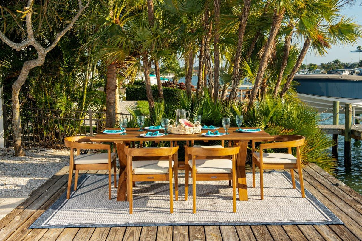 Panama Jack Bali Teak 7-Piece Rectangular Dining Table with Cushions