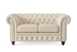 Valencia Parma 64" Full Aniline Leather Chesterfield Loveseat Sofa, Antique White