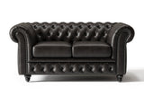 Valencia Parma 64" Full Aniline Leather Chesterfield Loveseat Sofa, Black