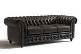 Valencia Parma 82" Full Aniline Leather Chesterfield Three Seats Sofa, Black