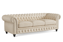 Valencia Parma 92" Full Aniline Leather Chesterfield Three Seats Sofa, Antique White