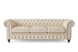 Valencia Parma 92" Full Aniline Leather Chesterfield Three Seats Sofa, Antique White