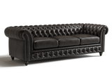 Valencia Parma 92" Full Aniline Leather Chesterfield Three Seats Sofa, Black