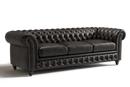 Valencia Parma 92" Full Aniline Leather Chesterfield Three Seats Sofa, Black
