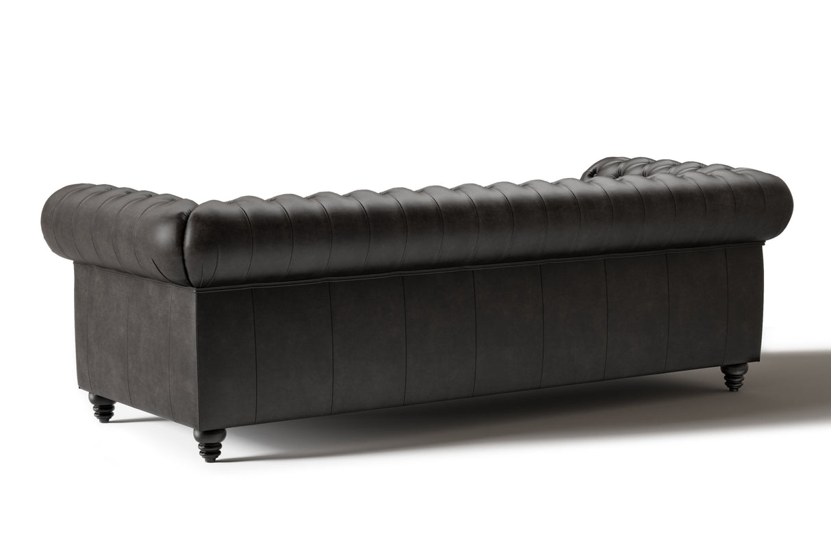 Valencia Parma 92" Full Aniline Leather Chesterfield Three Seats Sofa, Black