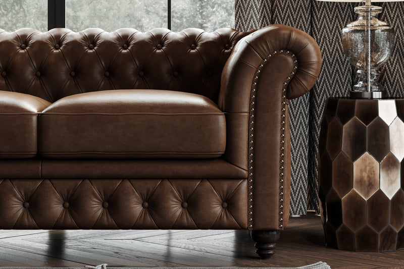 Valencia Parma 64" Full Aniline Leather Chesterfield Loveseat Sofa, Chocolate