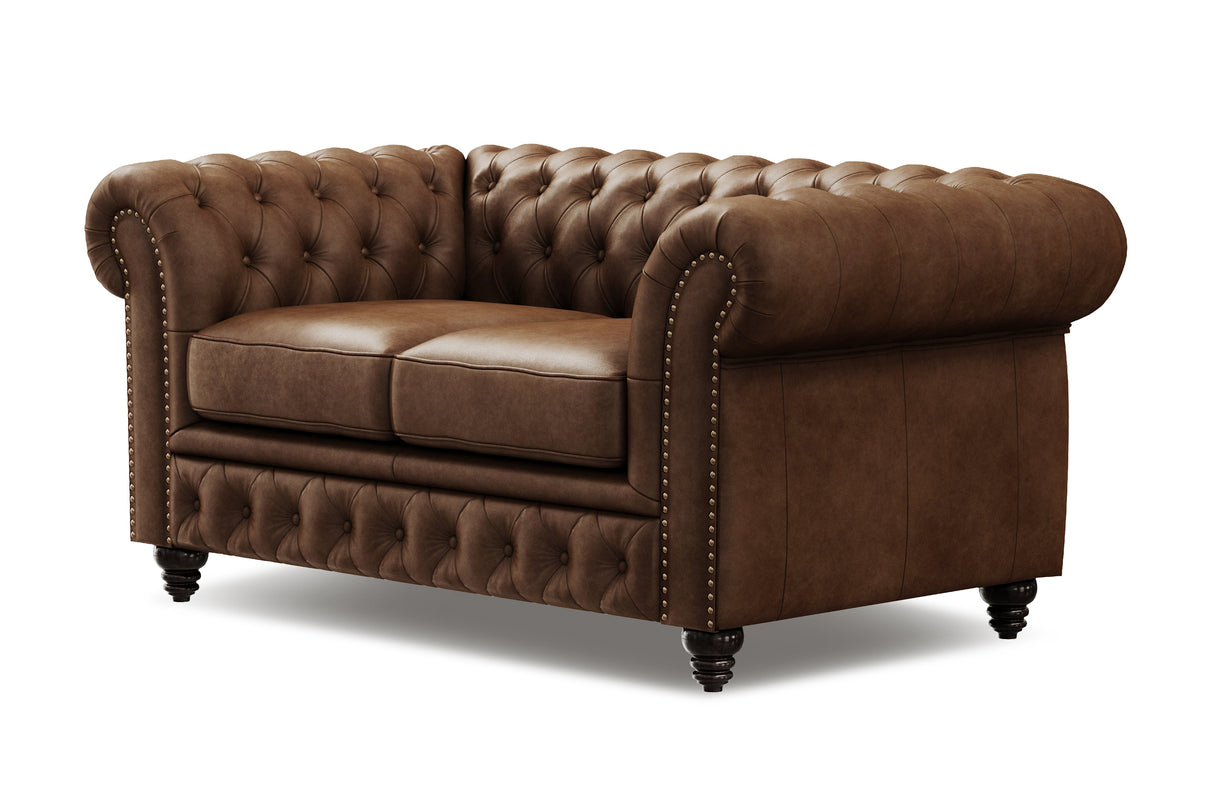Valencia Parma 64" Full Aniline Leather Chesterfield Loveseat Sofa, Chocolate