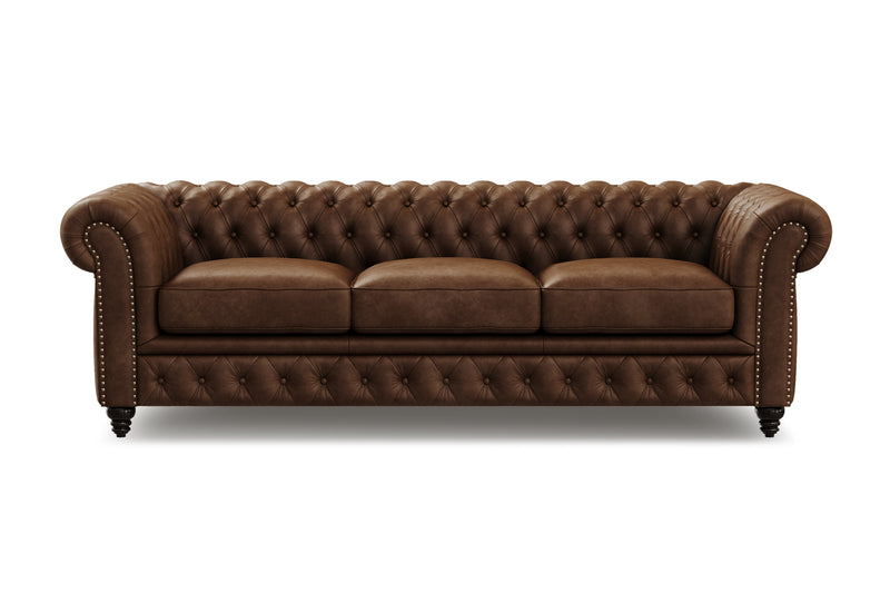 Valencia Parma 92" Full Aniline Leather Chesterfield Three Seats Sofa, Chocolate