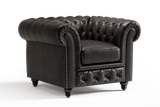 Valencia Parma Full Aniline Leather Chesterfield Single Sofa Accent Chair, Black