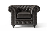 Valencia Parma Full Aniline Leather Chesterfield Single Sofa Accent Chair, Black
