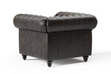 Valencia Parma Full Aniline Leather Chesterfield Single Sofa Accent Chair, Black
