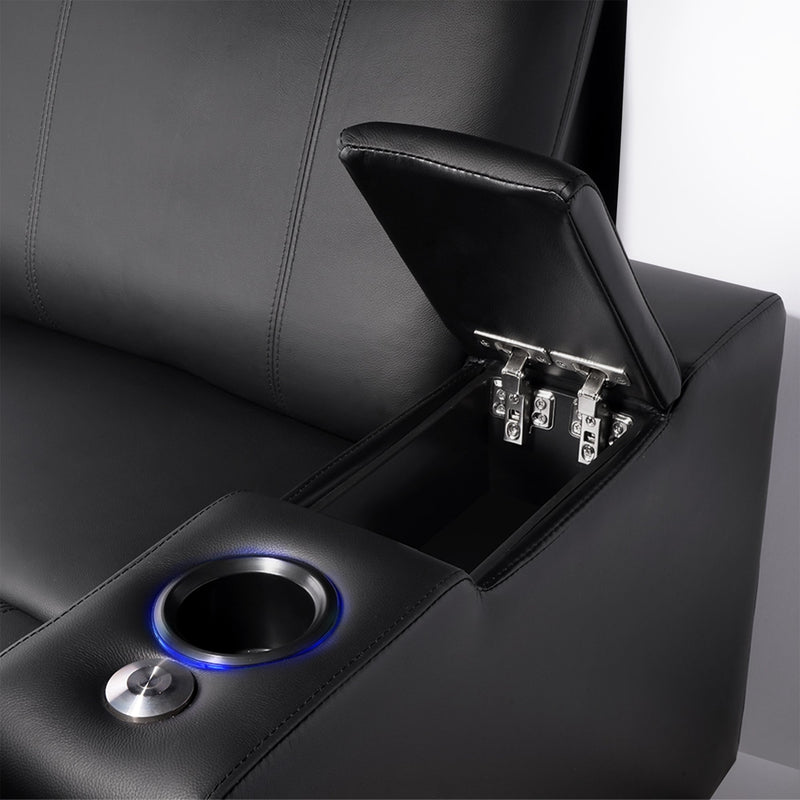 Valencia Piacenza Leather Home Theater Seating Row of 6, Black