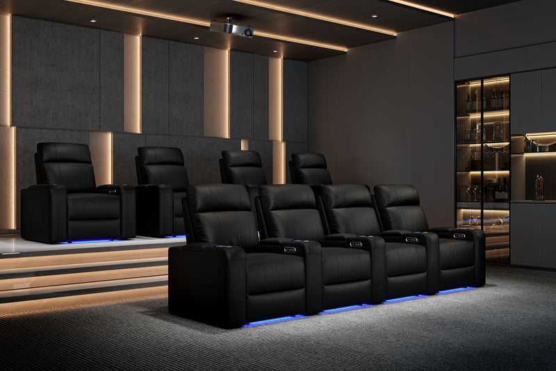 Valencia 2025 New Piacenza Leather Home Theater Seating Power Headrest Row of 5, Black