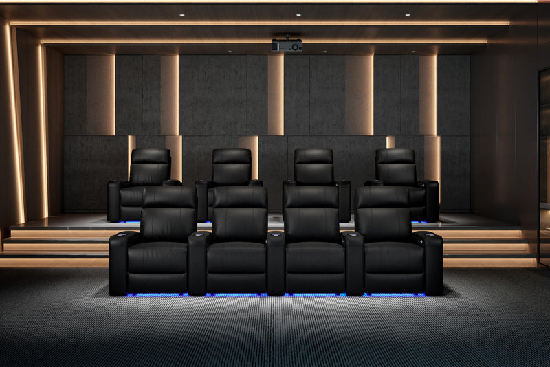 Valencia 2025 New Piacenza Leather Home Theater Seating Power Headrest Row of 4, Black