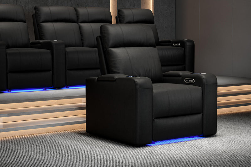 Valencia 2025 New Piacenza Leather Home Theater Seating Power Headrest Single, Black