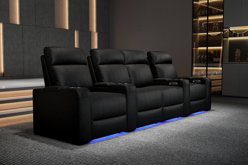 Valencia 2025 New Piacenza Leather Home Theater Seating Power Headrest Row of 4 Loveseat Right, Black