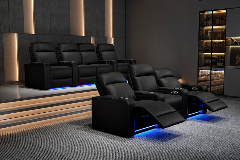 Valencia 2025 New Piacenza Leather Home Theater Seating Power Headrest Row of 3, Black