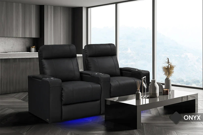 Valencia Piacenza Luxury Leather Home Theater Seating Row of 4 Loveseat Right, Onyx