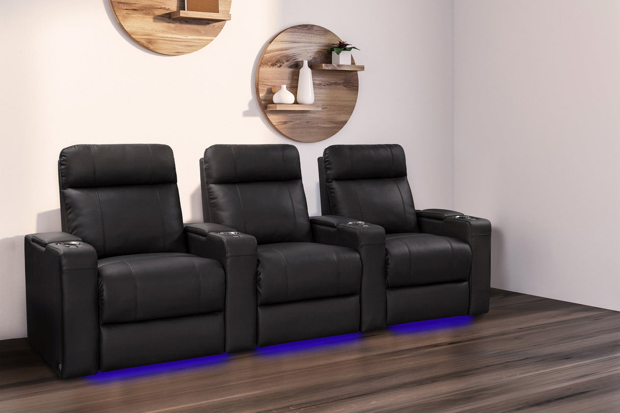 Valencia Piacenza Luxury Leather Home Theater Seating Row of 3, Onyx