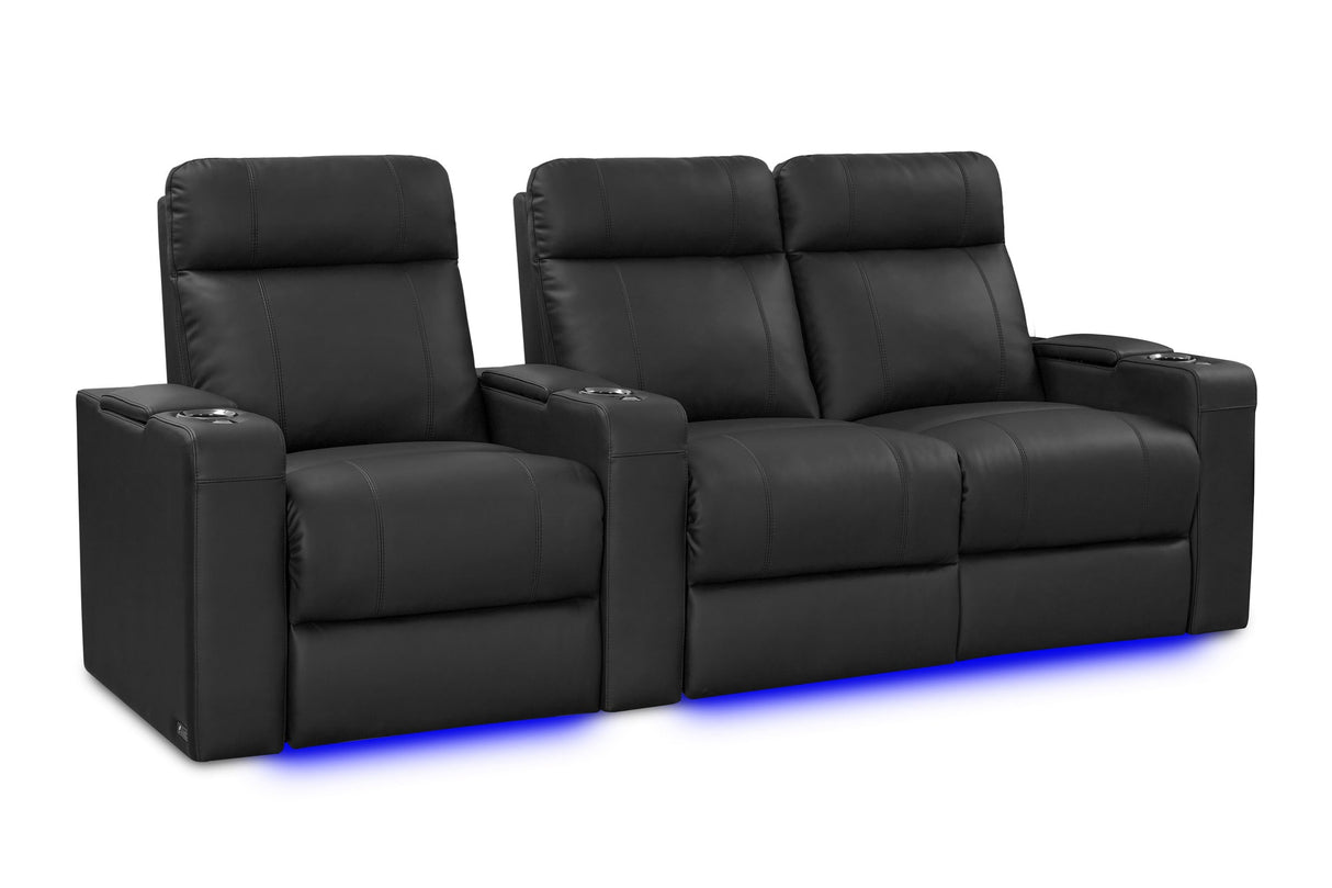 Valencia Piacenza Luxury Leather Home Theater Seating Row of 3 Loveseat Right, Onyx