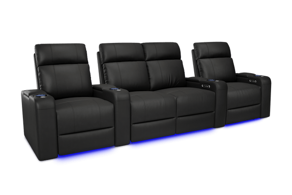 Valencia 2025 New Piacenza Leather Home Theater Seating Power Headrest Row of 4 Loveseat Center, Black