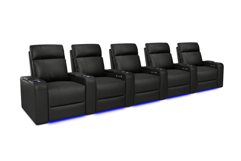 Valencia 2025 New Piacenza Leather Home Theater Seating Power Headrest Row of 5, Black