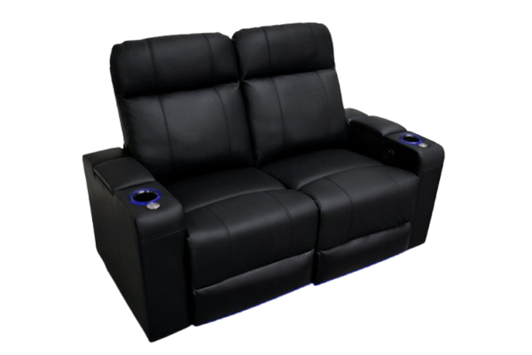 Valencia Piacenza Leather Home Theater Seating Row of 2 Loveseat, Black