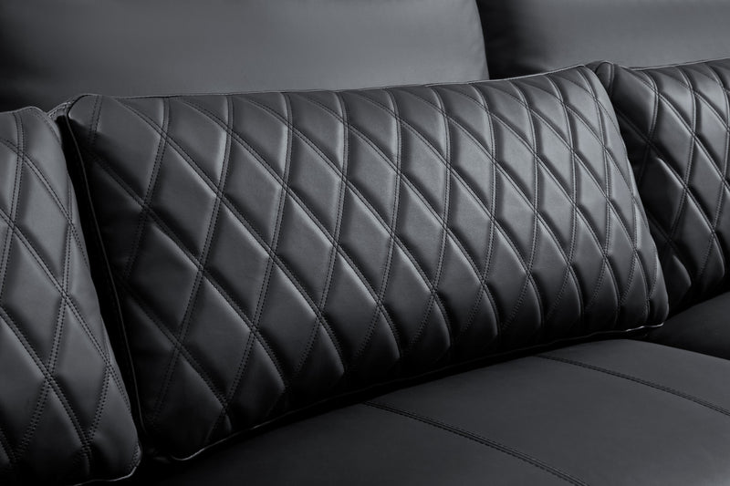 Valencia Pisa Ultimate Nappa 20000 Leather Lounge Sectional Sofa, Three Seats, Black
