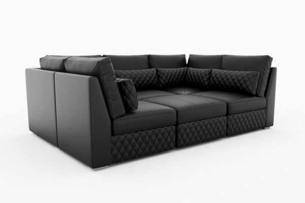 Valencia Pisa Top Grain Nappa 11000 Leather Lounge Sectional Sofa, U Shape Sectional, Black
