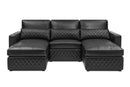 Valencia Pisa Top Grain Nappa 11000 Leather Lounge Sectional Sofa, Three Seats with 2 Ottomans, Black