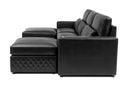Valencia Pisa Top Grain Nappa 11000 Leather Lounge Sectional Sofa, Three Seats with 2 Ottomans, Black