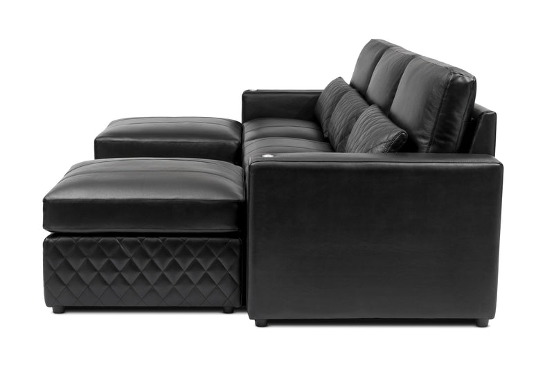 Valencia Pisa Top Grain Nappa 11000 Leather Lounge Sectional Sofa, Three Seats with 2 Ottomans, Black