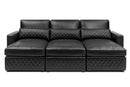 Valencia Pisa Top Grain Nappa 11000 Leather Lounge Sectional Sofa, Three Seats with 3 Ottomans, Black