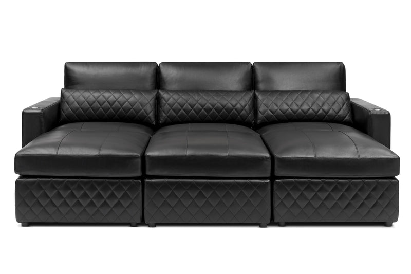 Valencia Pisa Top Grain Nappa 11000 Leather Lounge Sectional Sofa, Three Seats with 3 Ottomans, Black