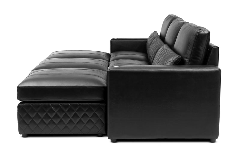 Valencia Pisa Top Grain Nappa 11000 Leather Lounge Sectional Sofa, Three Seats with 3 Ottomans, Black